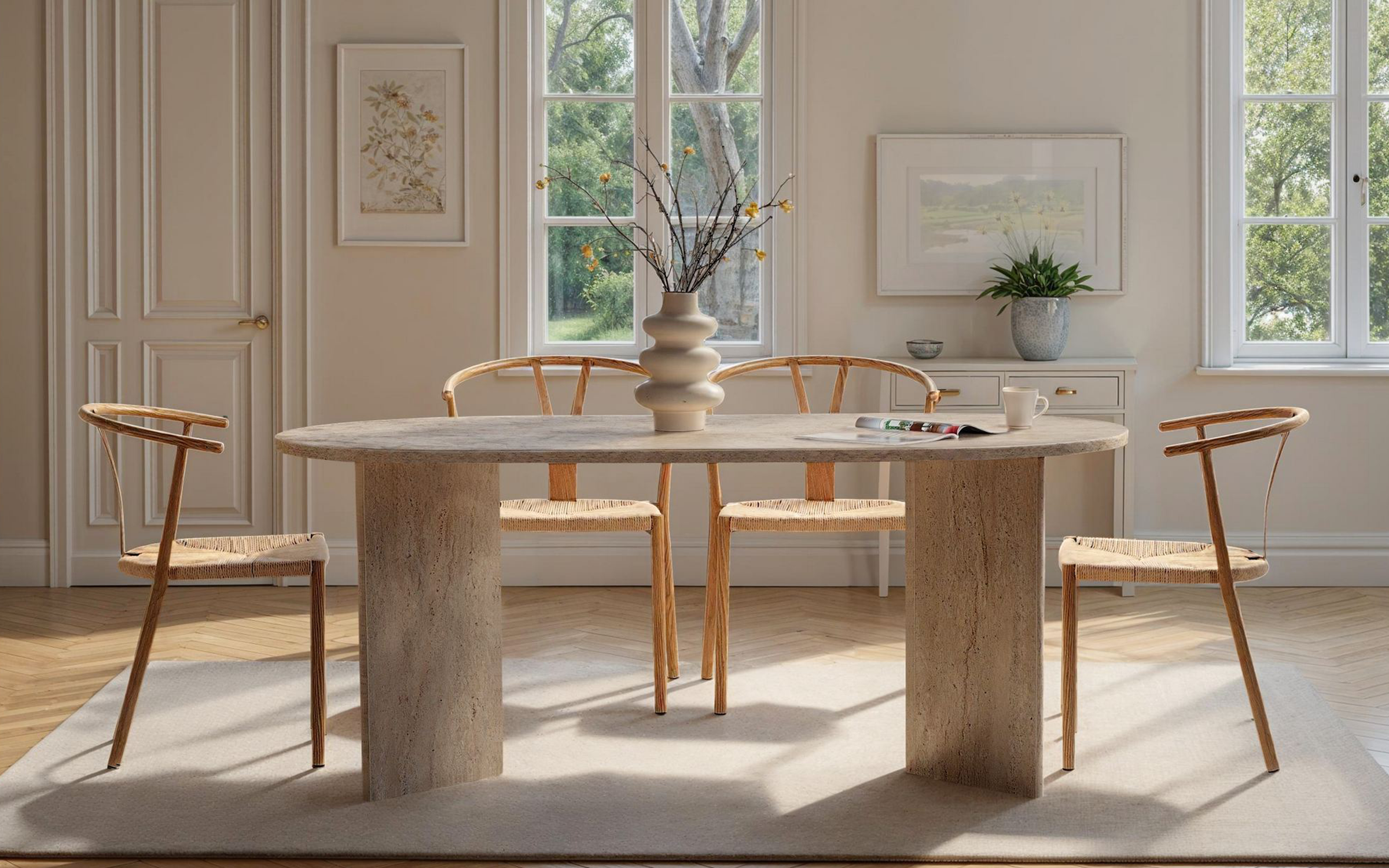 Masa dining Sablin, decor travertin  3